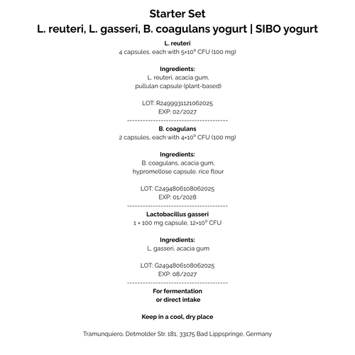 L. reuteri + B. coagulans + L. gasseri | Yogurt Starter Set | SIBO Yogurt according to Dr. Davis | Starter Cultures | 3-Pack